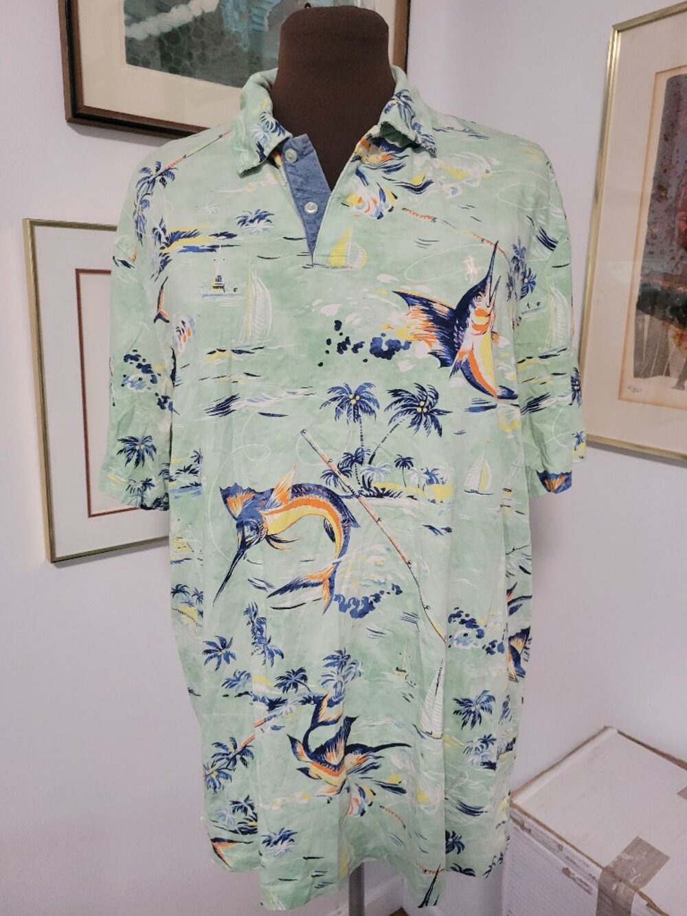 Polo Ralph Lauren Sailfish Marlin Tropical Polo Shirt Large